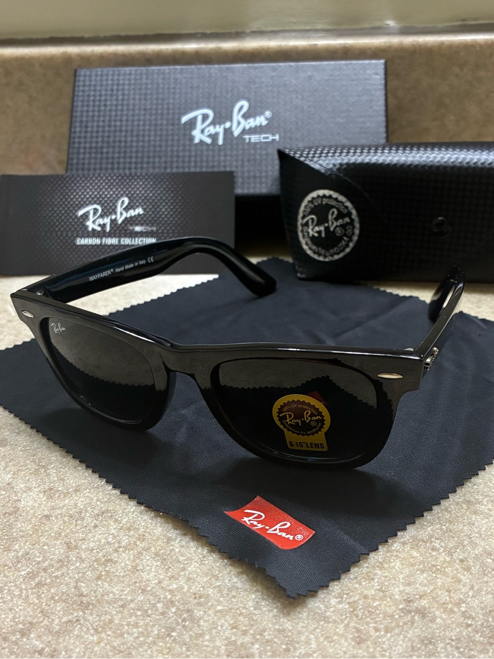 Ray-Ban Black Wayfarer Style Sunglasses with Dark Lenses
